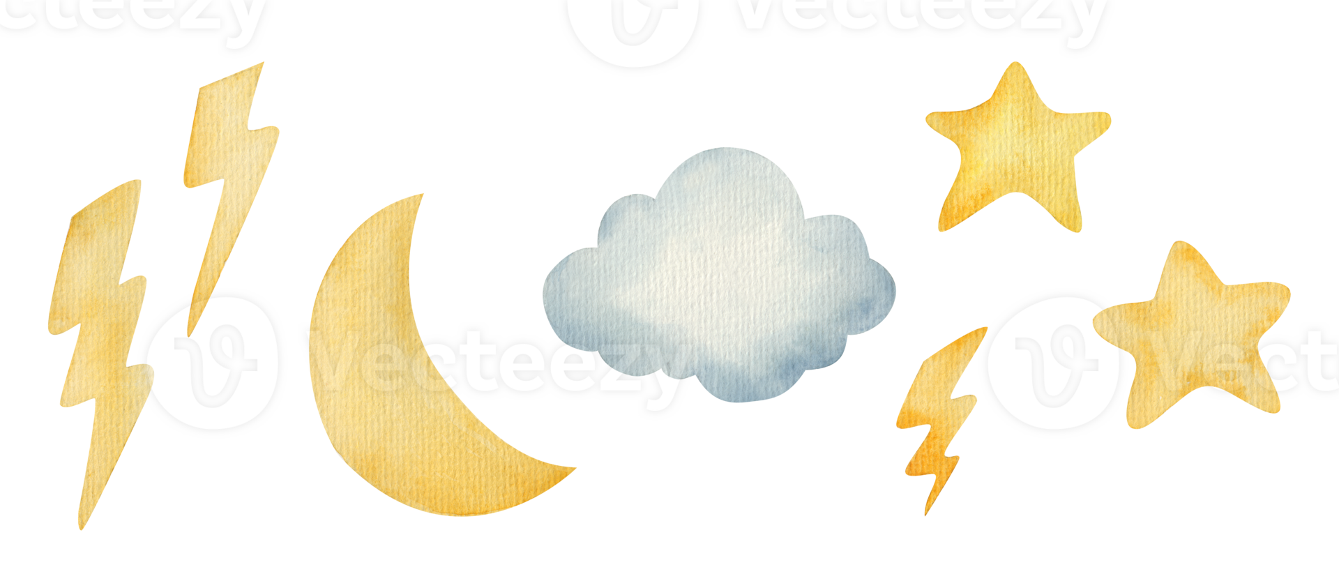 hand painted watercolor sky elements. Weather, clouds and other fairy isolated clipart png