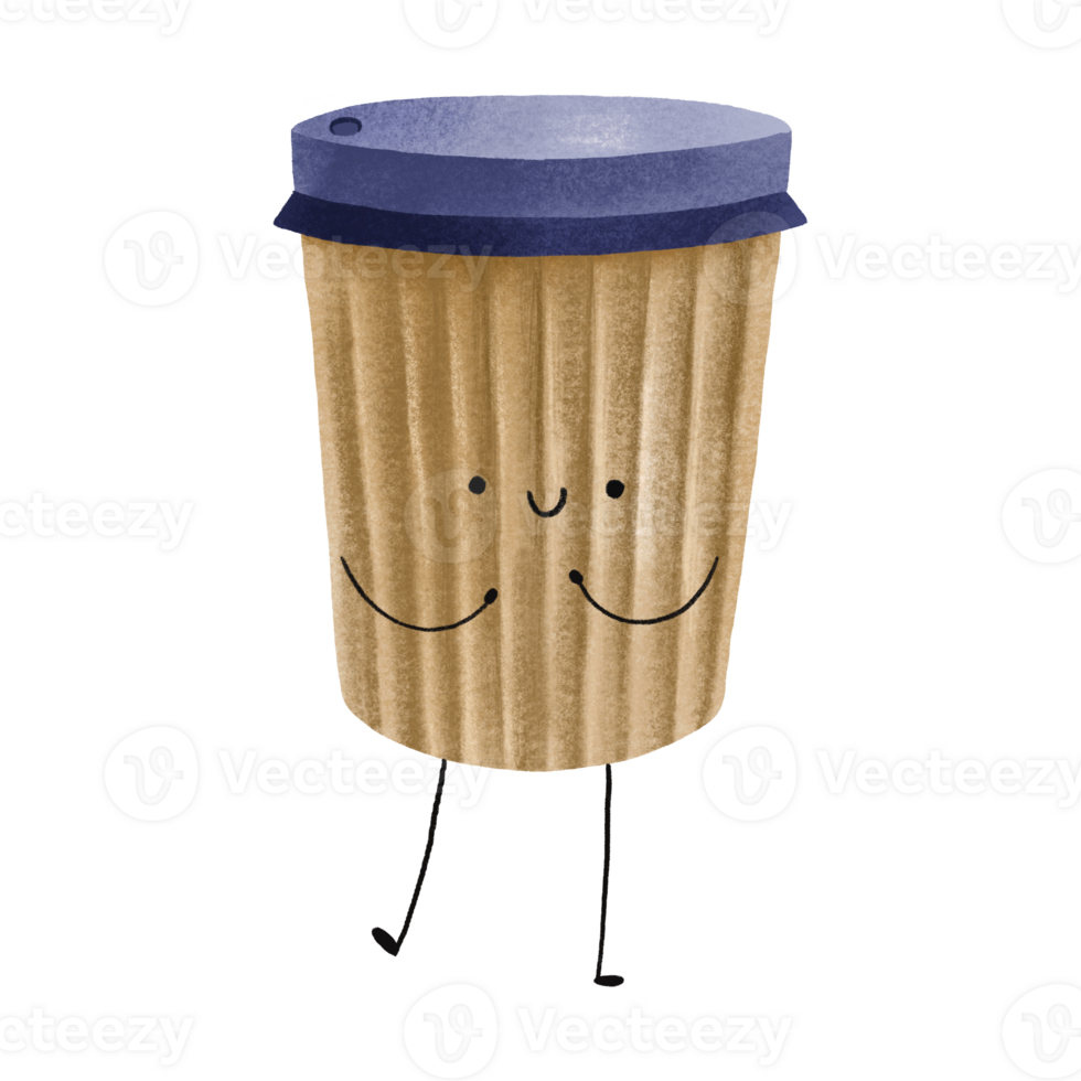 Character corrugated cup with coffee. Cute children's illustration. Illustration with drink png