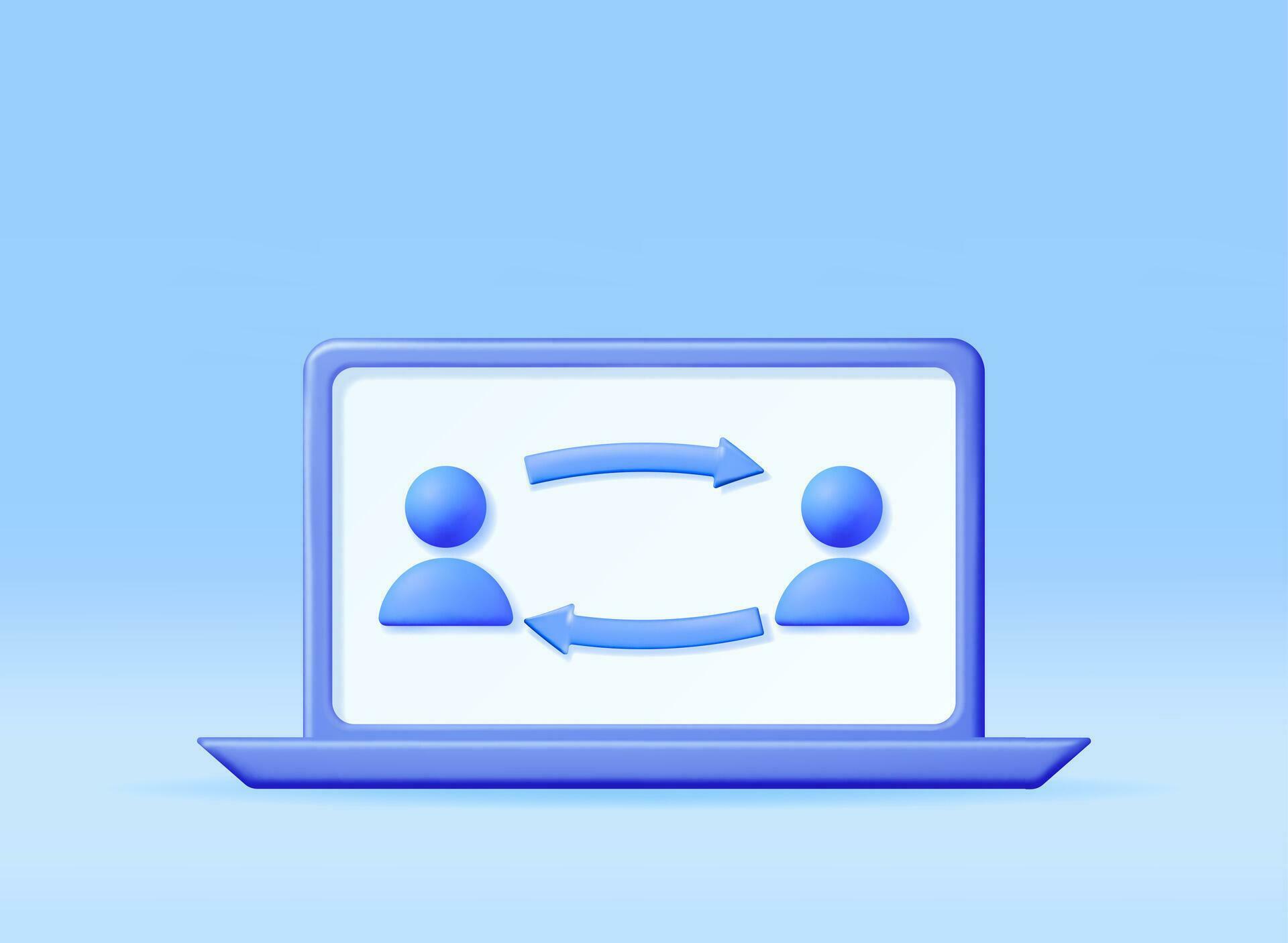 3D User Sync or Switch Symbol in Laptop. Render User Exchange