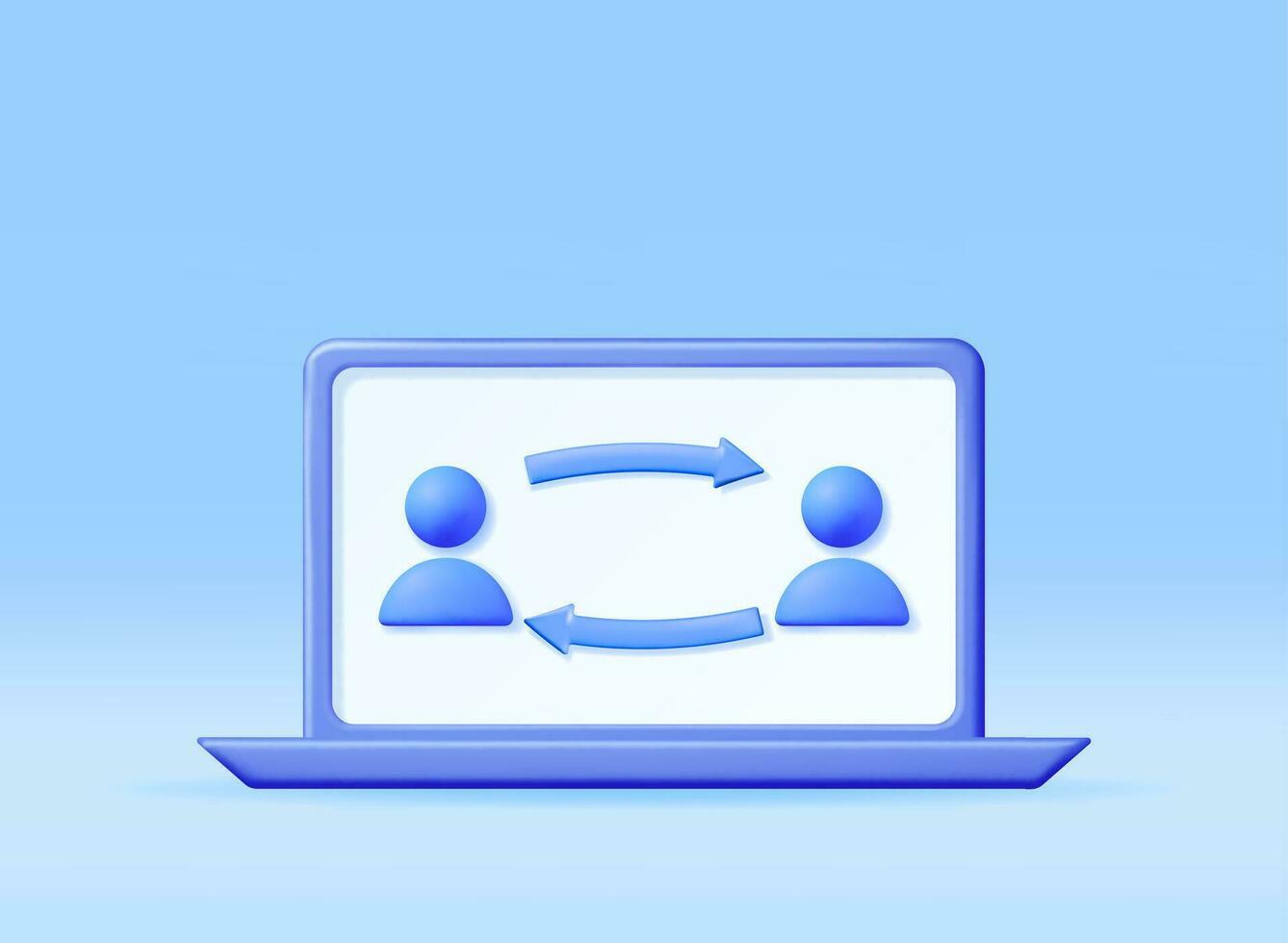 3D User Sync or Switch Symbol in Laptop. Render User Exchange, Synchronization or File Transfer. User Profile with Arrows Icon. Employee Replacement or People Swap Position. Vector illustration