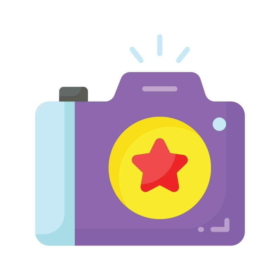 Photo camera with lens and button showing concept icon of photography in trendy style vector