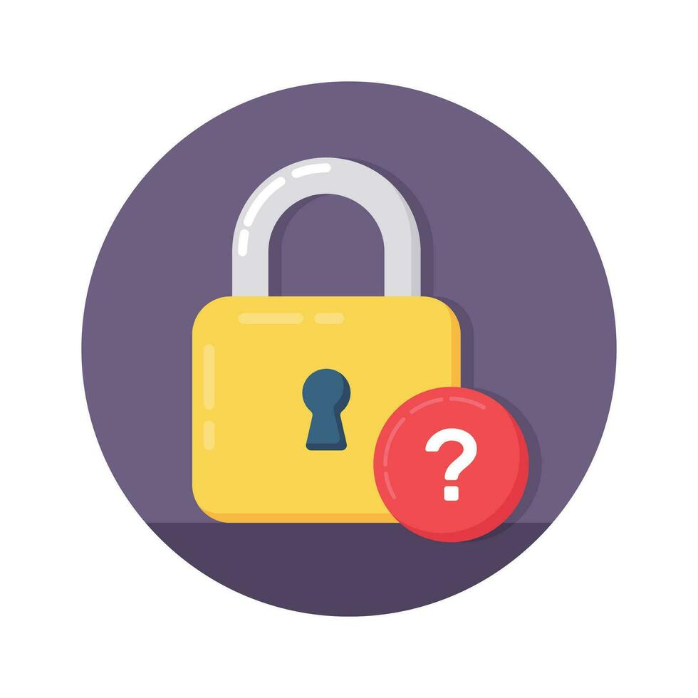 Padlock with question mark concept flat icon of security, safety or protection vector