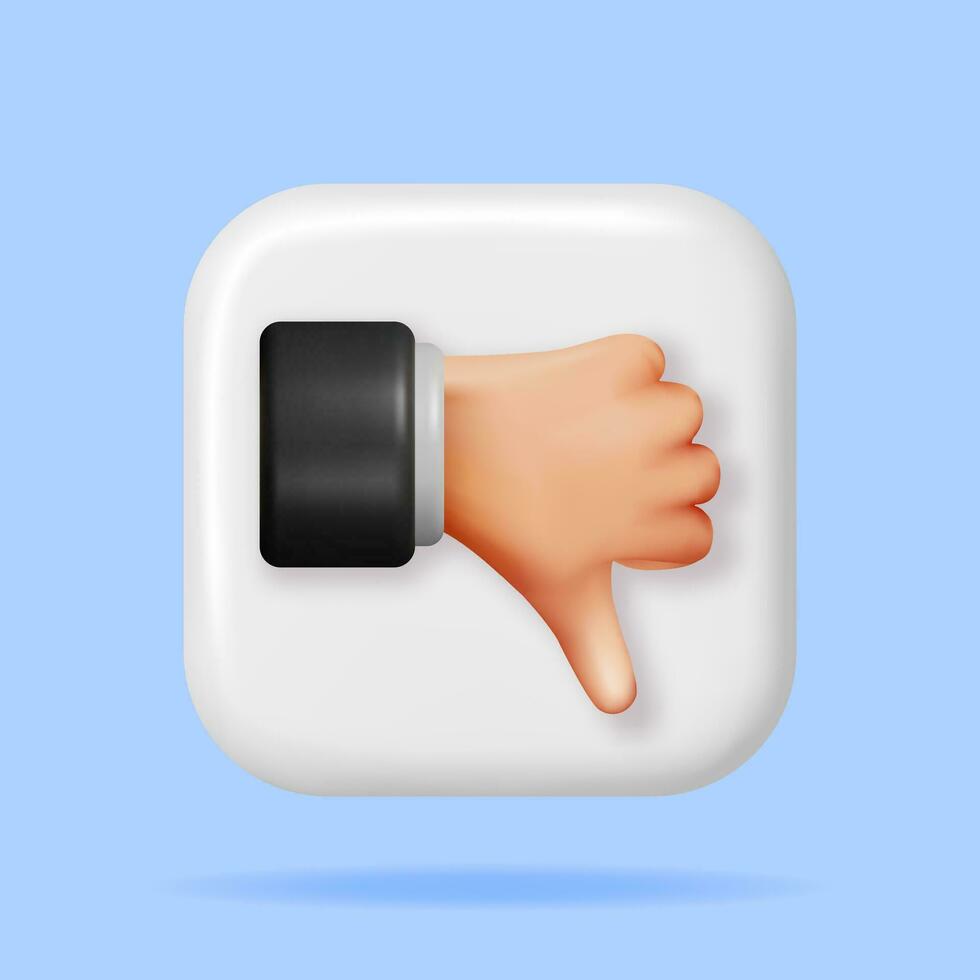 3D Thumbs Down Hand Gesture Isolated. Render Dislike Hand Button Symbols. Customer Rating or Vote. Disagree, Lousy or Bad Icon. Cartoon Fingers Gestures. Vector Illustration