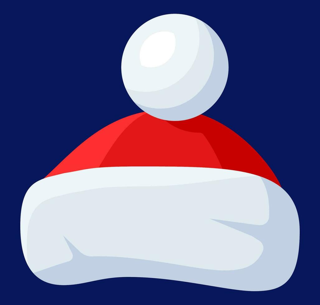 rojo Papa Noel claus sombrero aislado en azul antecedentes. sombrero con piel y borla. contento nuevo año decoración. alegre Navidad ropa día festivo. nuevo año y Navidad celebracion. vector ilustración en plano estilo