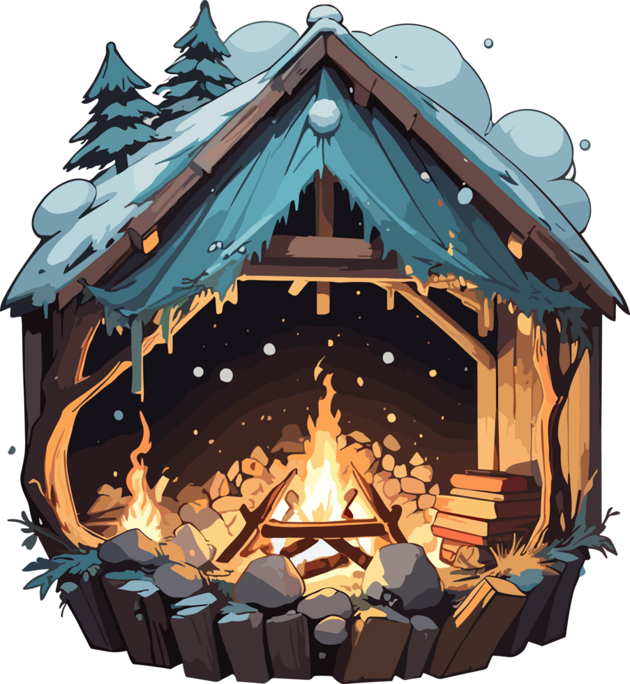 AI generated Winter Campfire Cartoon Illustration png