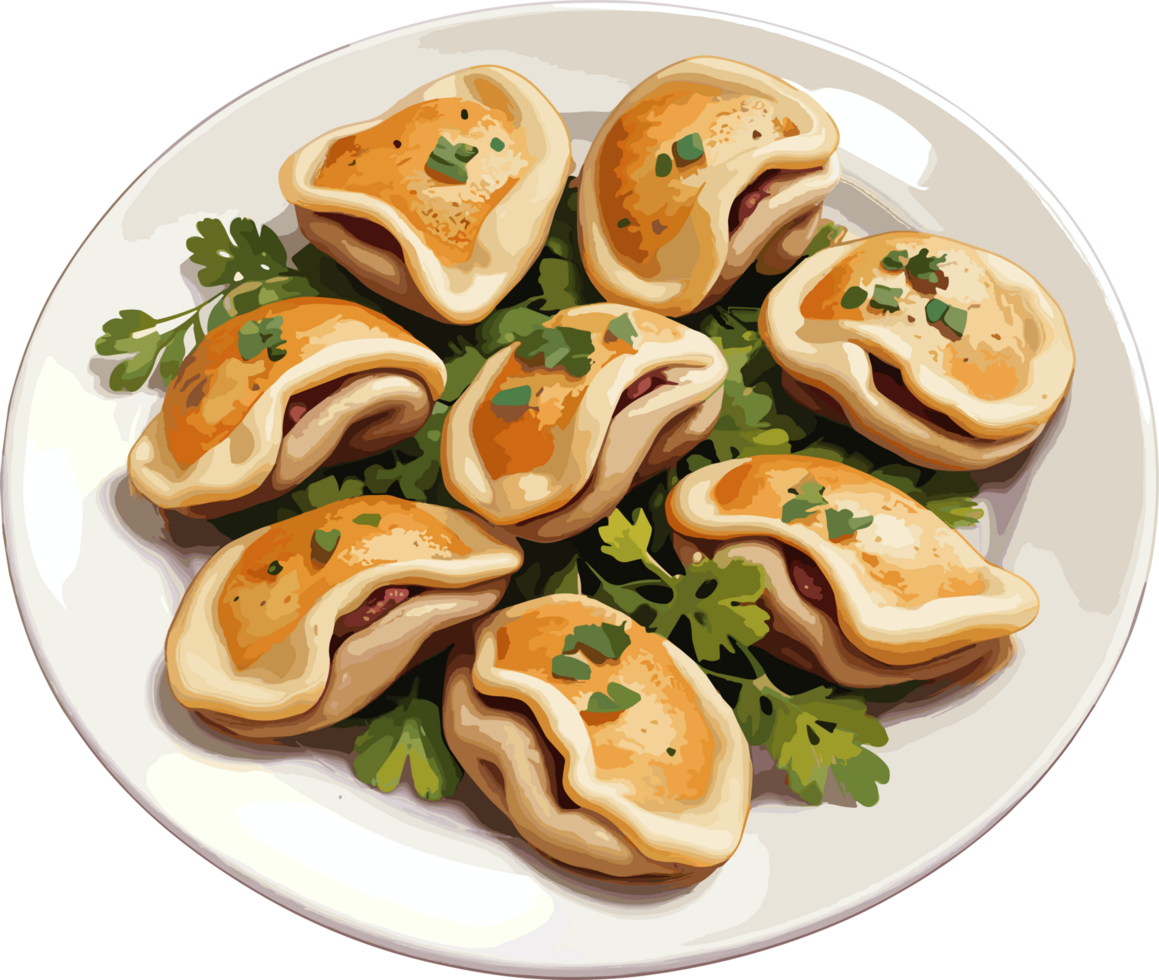 AI generated Gyoza Dish on White Plate Sticker png