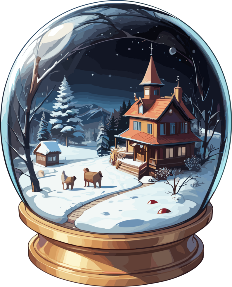 ai generato inverno notte Visualizza dentro neve globo cartone animato png