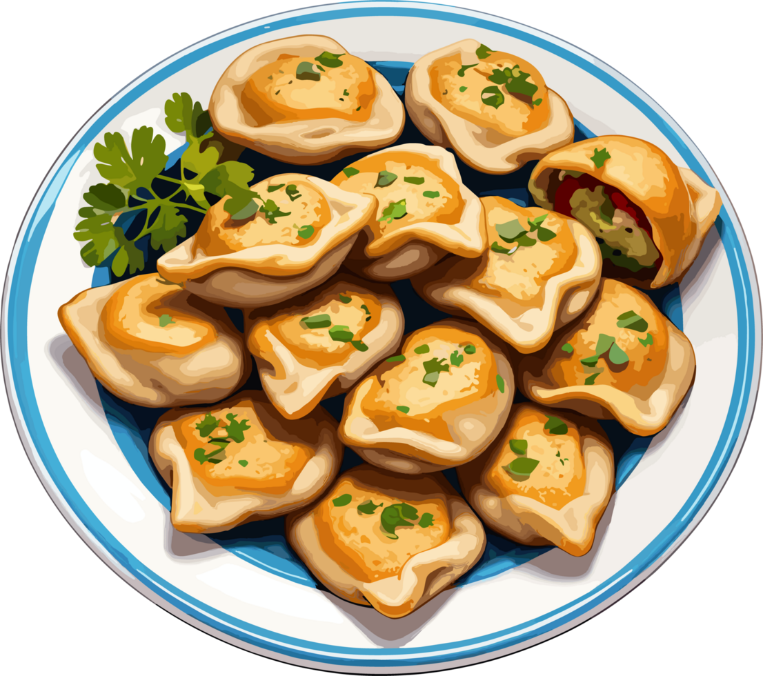 ai generiert Gyoza Essen auf Teller Illustration png