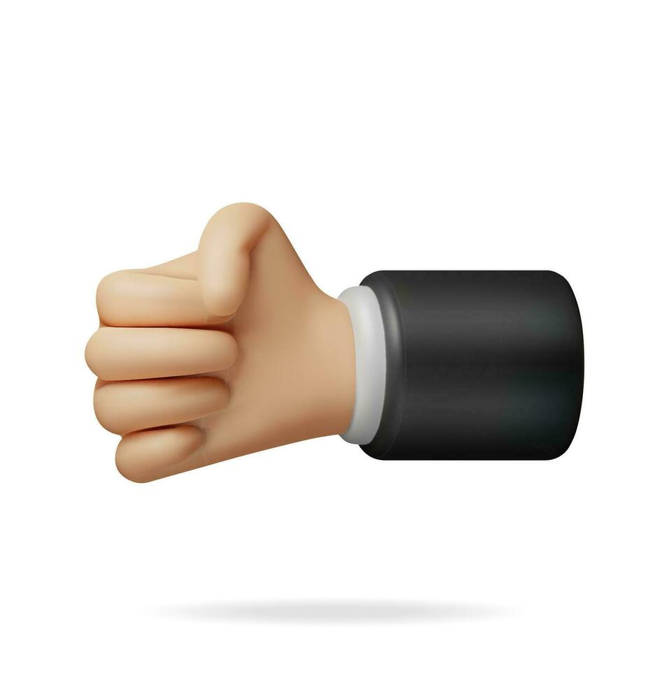3D Hand Fist Isolated on White Background. Render Hand Fist Bump Gesture Symbol. Protest of Strength or Power. Revolution and Protest Sign. Cartoon Vector Illustration