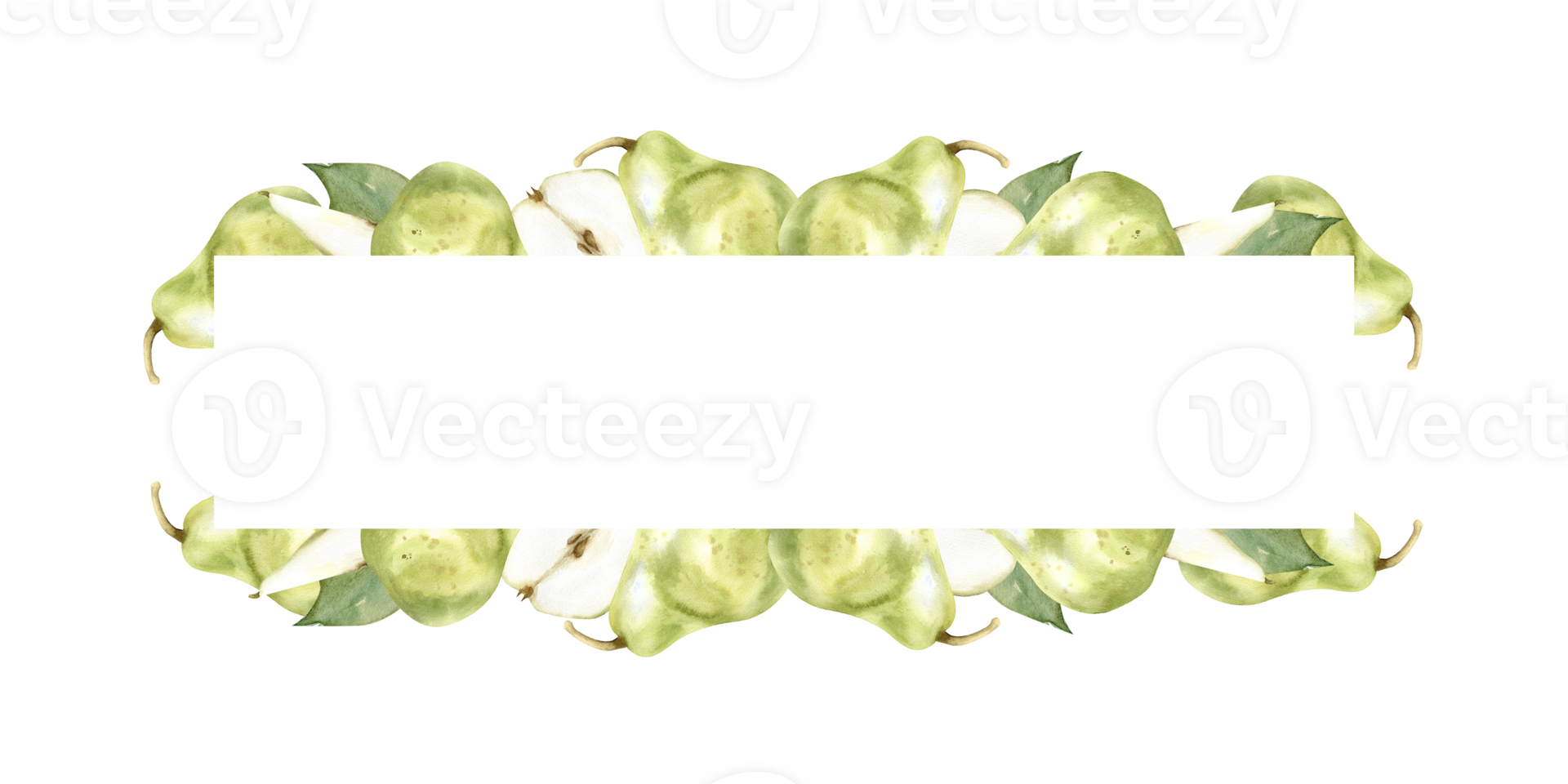 Watercolor green pears frame. Hand drawn autumn fruits border for packing, label, logo design. Agriculture industry ripe clip art png