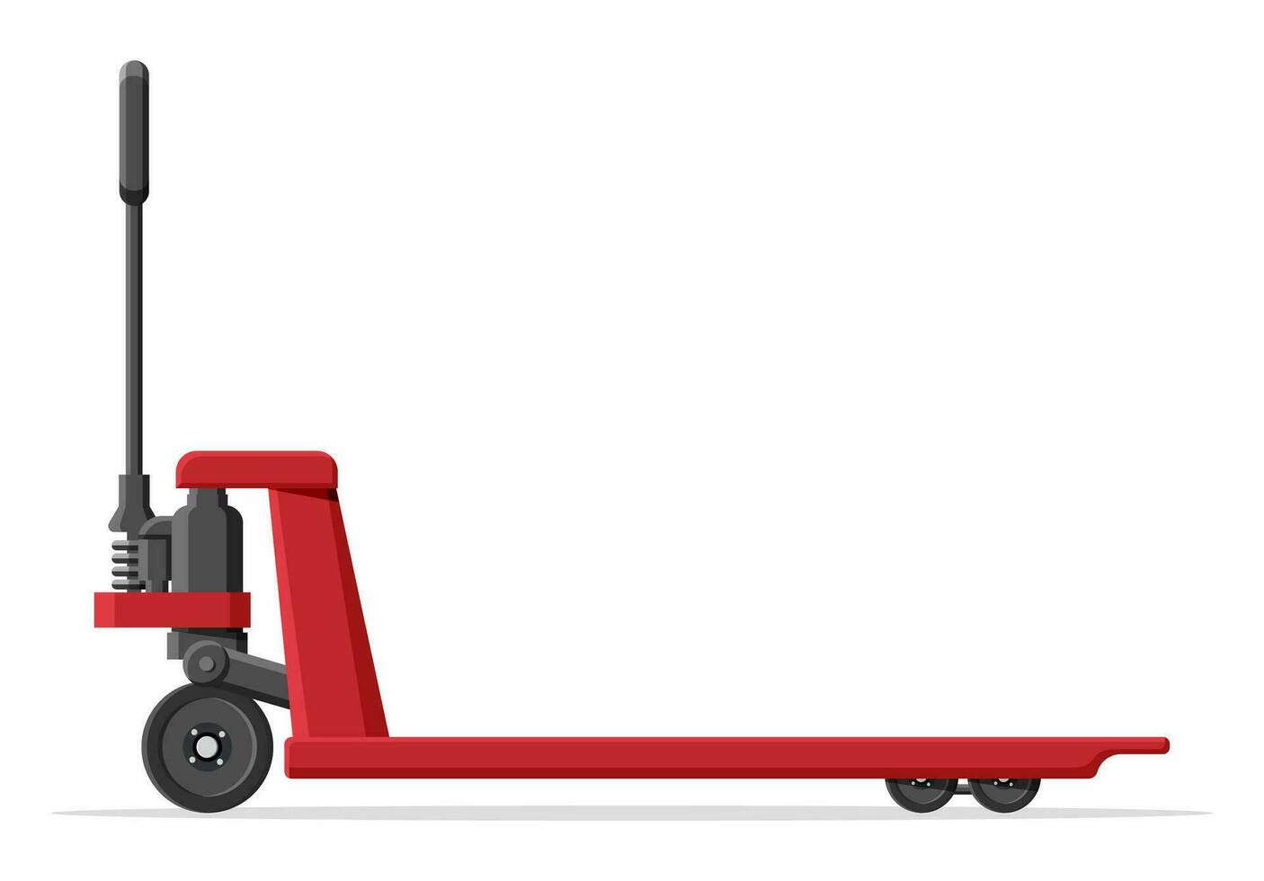 Hand pallet jack lift isolated on white. Empty hand pallet truck. Red cargo cart or forklift. Delivery, logistic and shipping cargo. Flat vector illustration