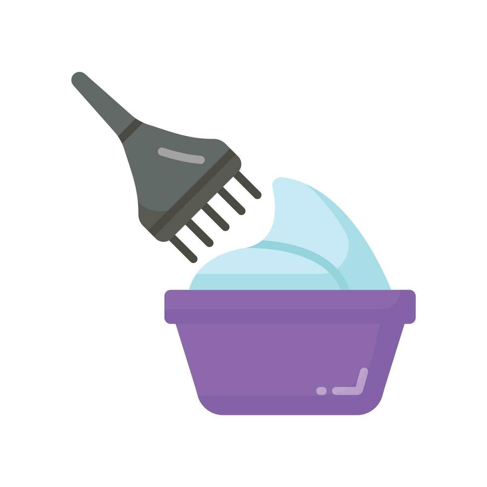 Brush with cream in bowl, concept icon of hair coloring, hair dyeing vector design