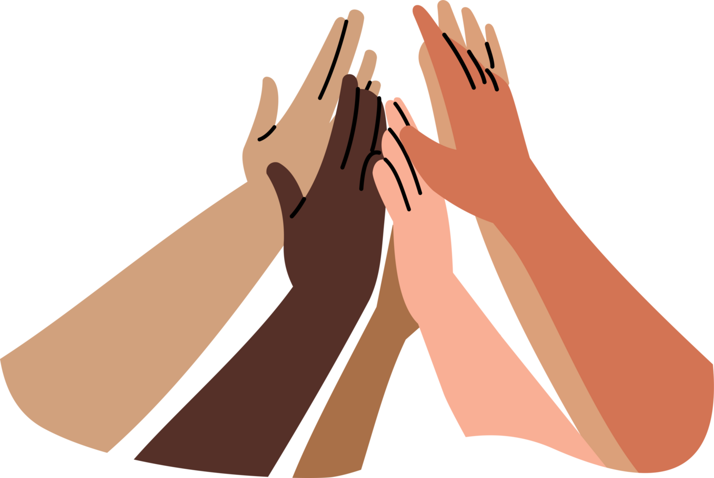Diverse Hands Reaching for Unity and success celebration png