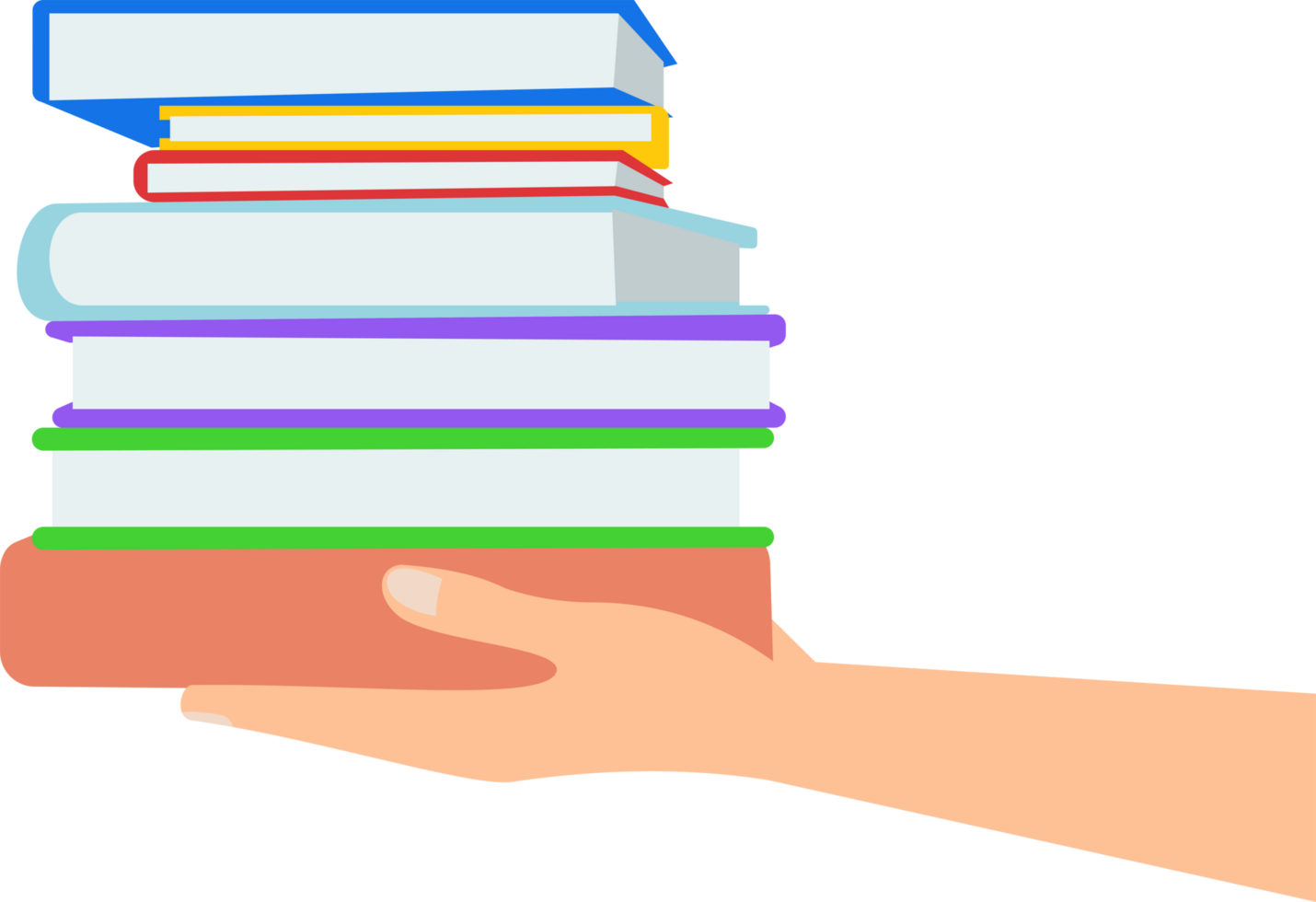hands holding pile of books over png