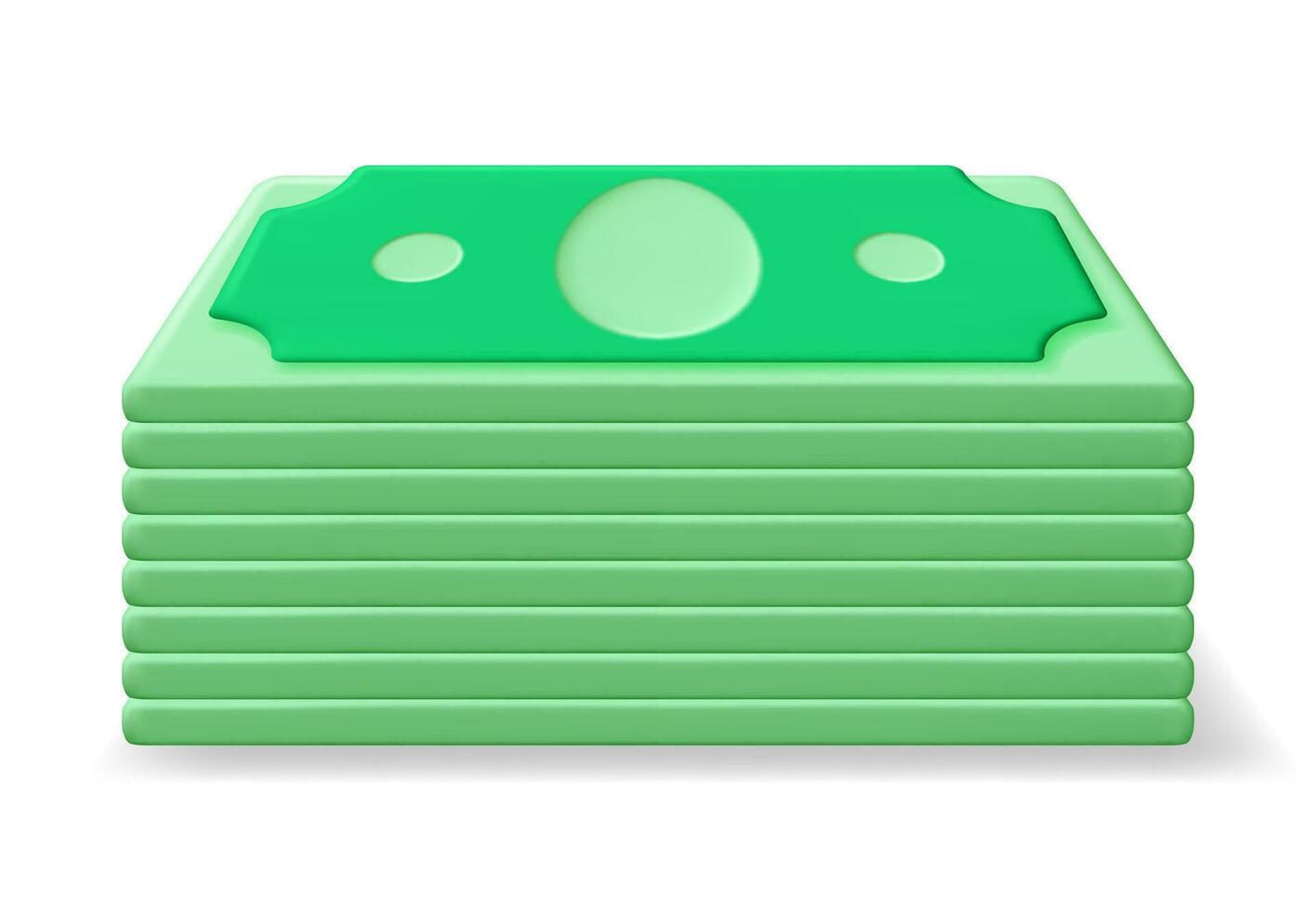 3D Stack of Dollar Banknote Icon Isolated. American Dollar Paper Money Pile Render. Empty Green Money Sign. Growth, Income, Savings, Investment. Symbol of Wealth. Business Success. Vector Illustration