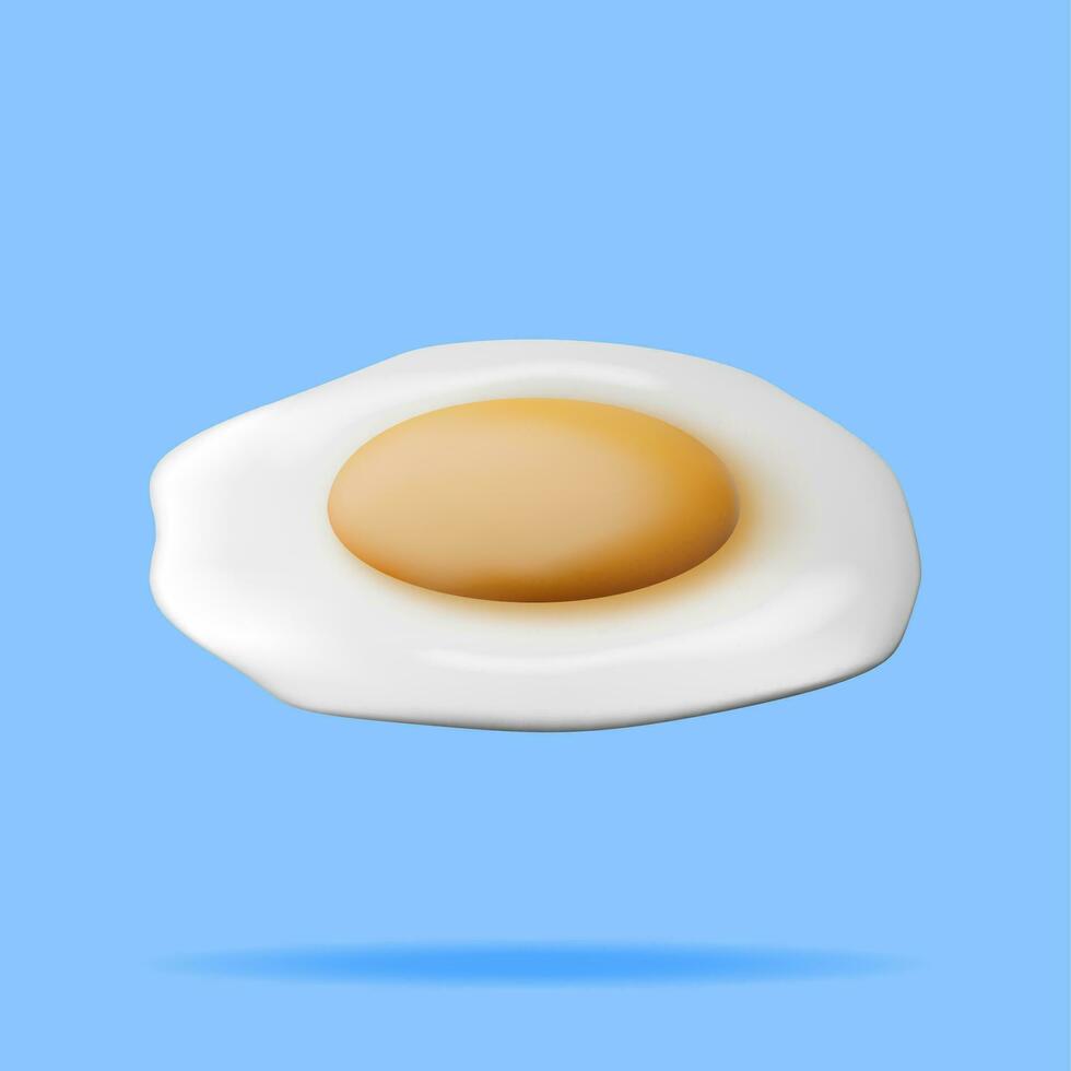 3D Fried Egg Isolated. Render Cartoon Egg Breakfast Icon. Dairy Food and Grocery. Easter Mockup Concept. Realistic Vector illustration.