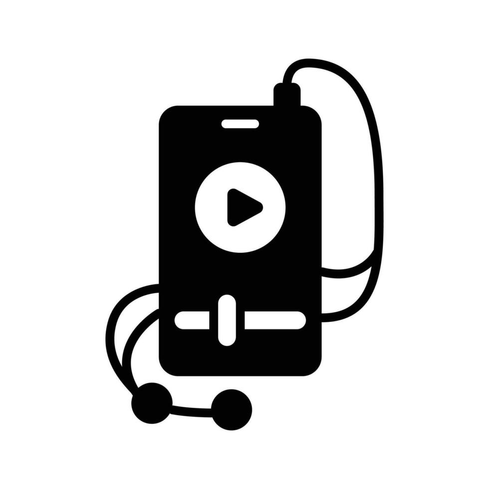 Mobile video music with handsfree, amazing icon of mobile video music vector