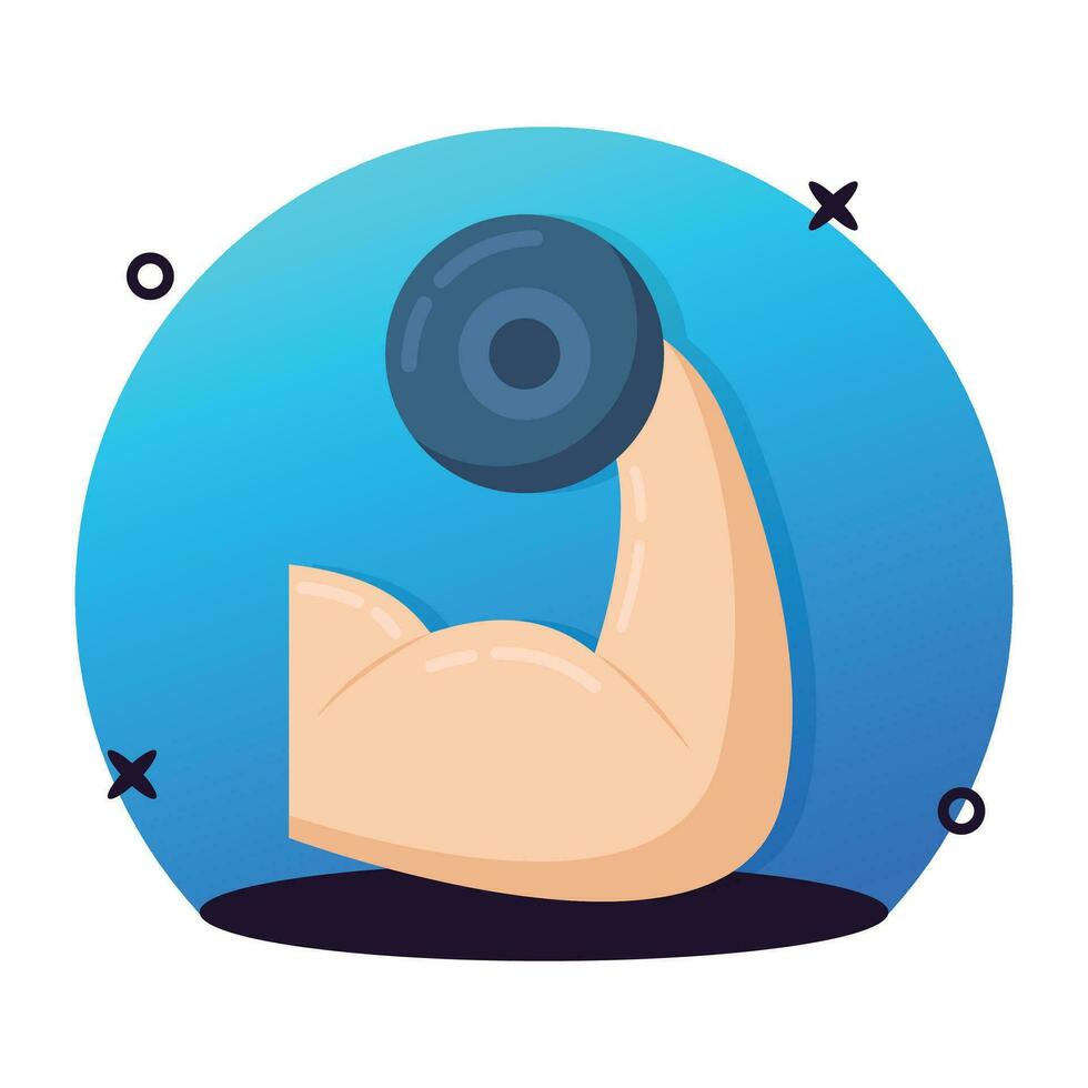 Hand holding dumbbell denoting concept icon of weightlifting in flat style vector