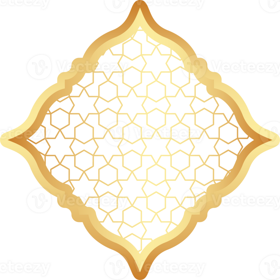 Islamic golden frame shape. Ramadan window with ornament. Oriental decoration design. Arabian traditional element png