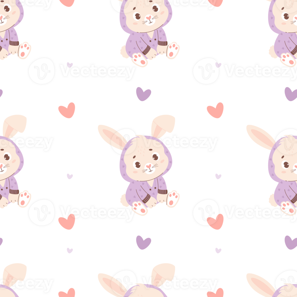 Seamless pattern with cute  rabbit with pajamas png