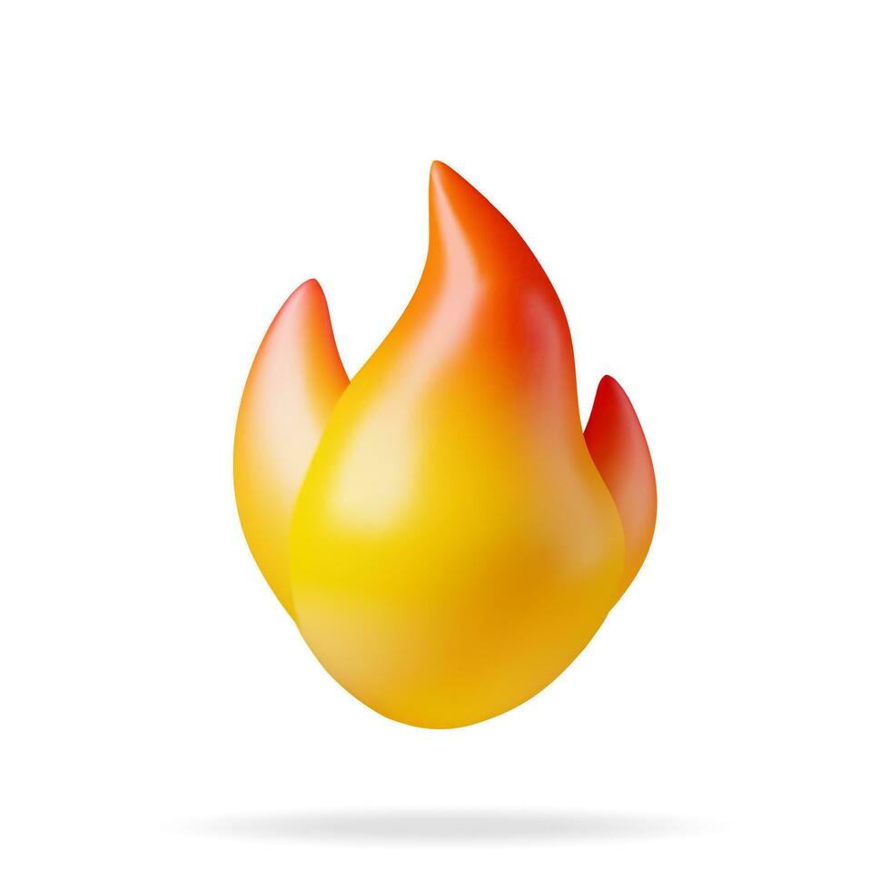 3d Fire Flame Icon Isolated on White Background. Render Burning Fire or Campfire. Cartoon Fire Emoji Symbol, Energy and Power Sign. Realistic Vector Illustration