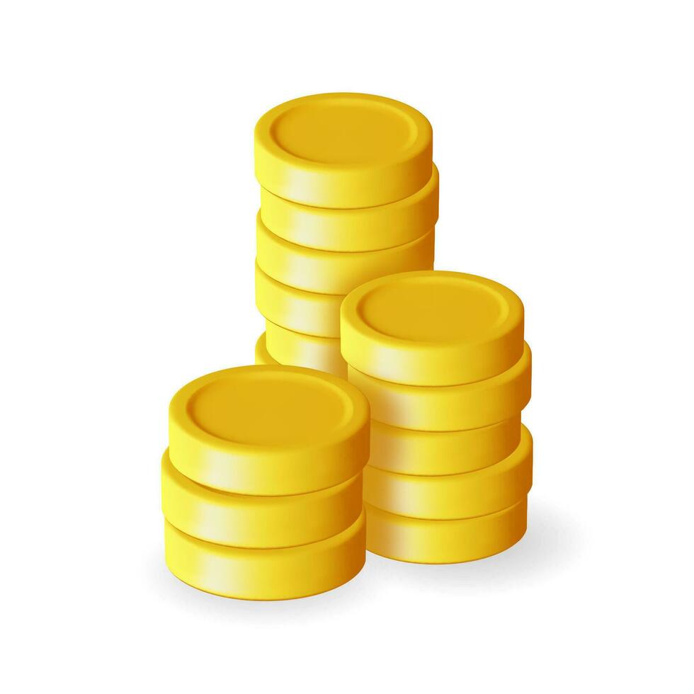 3D Stack of Gold Coins Icon Isolated. Pile of American Dollar Coin Render. Empty Golden Money Sign. Growth, Income, Savings, Investment. Symbol of Wealth. Business Success. Vector Illustration