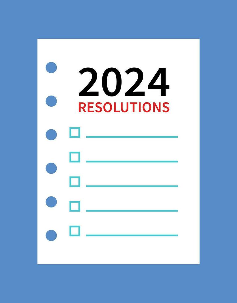 2024 nuevo año resoluciones metas lista plano icono vector ilustración