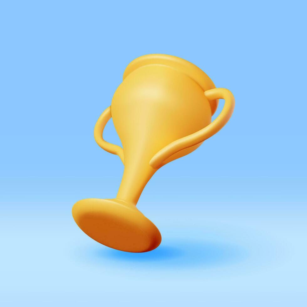 3D Golden Champion Trophy Isolated. Render Gold Cup Trophy Icon. Gold Trophy for Competitions. Award, Victory, Goal, Champion Achievement, Prize, Sports Award, Success Concept. Vector Illustration