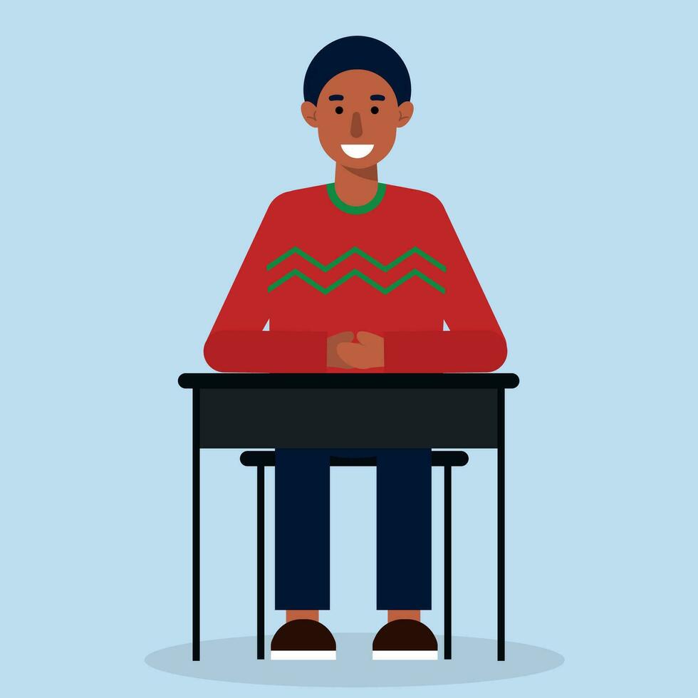 Guy in red sitting at the table vector illustration