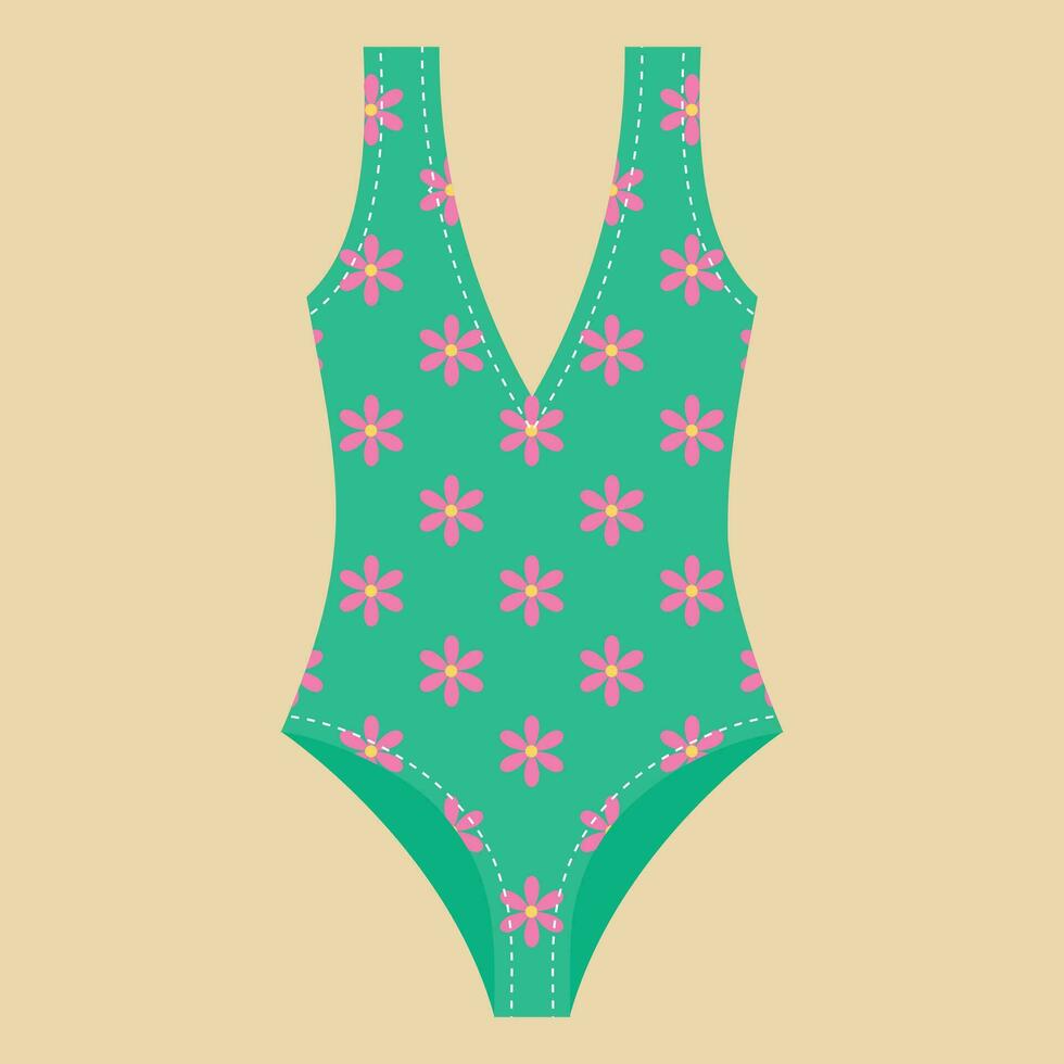 Green Swimsuit flat vector illustration