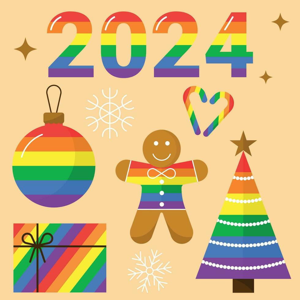 LGBT christmas icons vector illustration