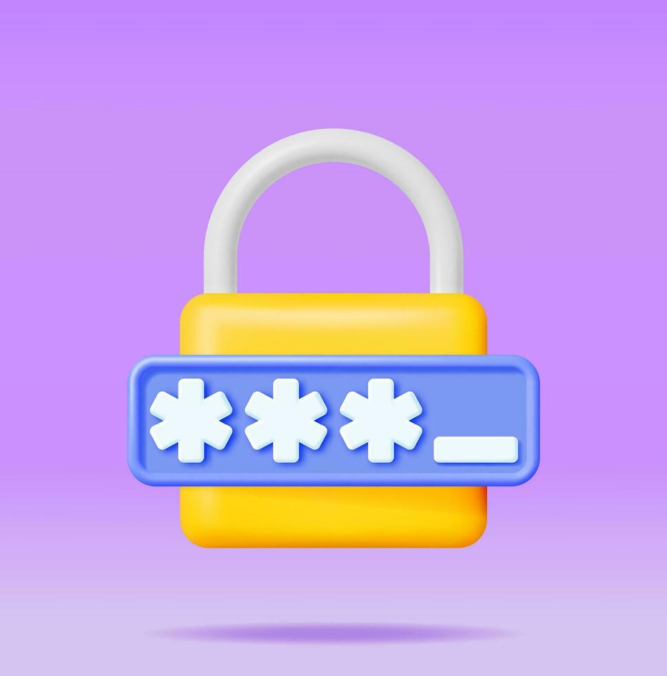 3D Password Field with Padlock Isolated. Render Hidden Password Symbol