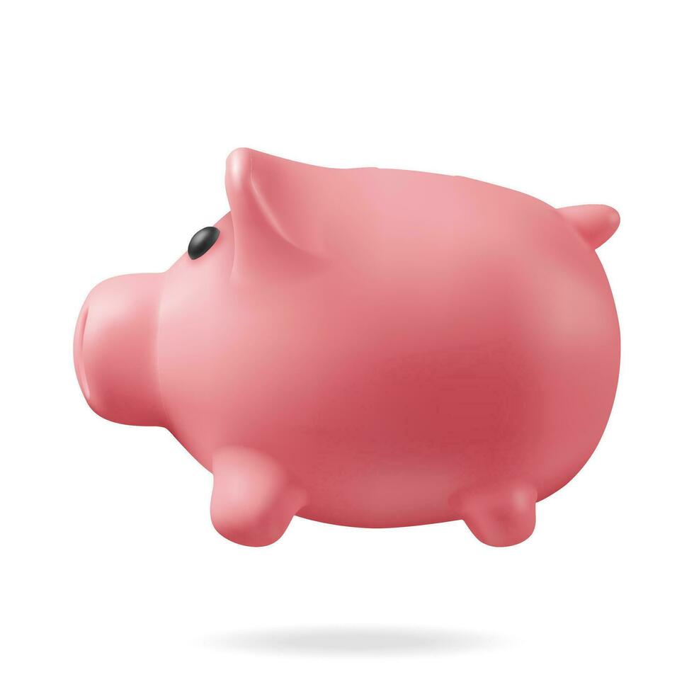 3D Piggy Bank Isolated. Render Plastic Piggy Bank for Money. Moneybox in Form of Pig. Concept of Cash Money, Business Deposit Investment, Financial Savings. Vector Illustration