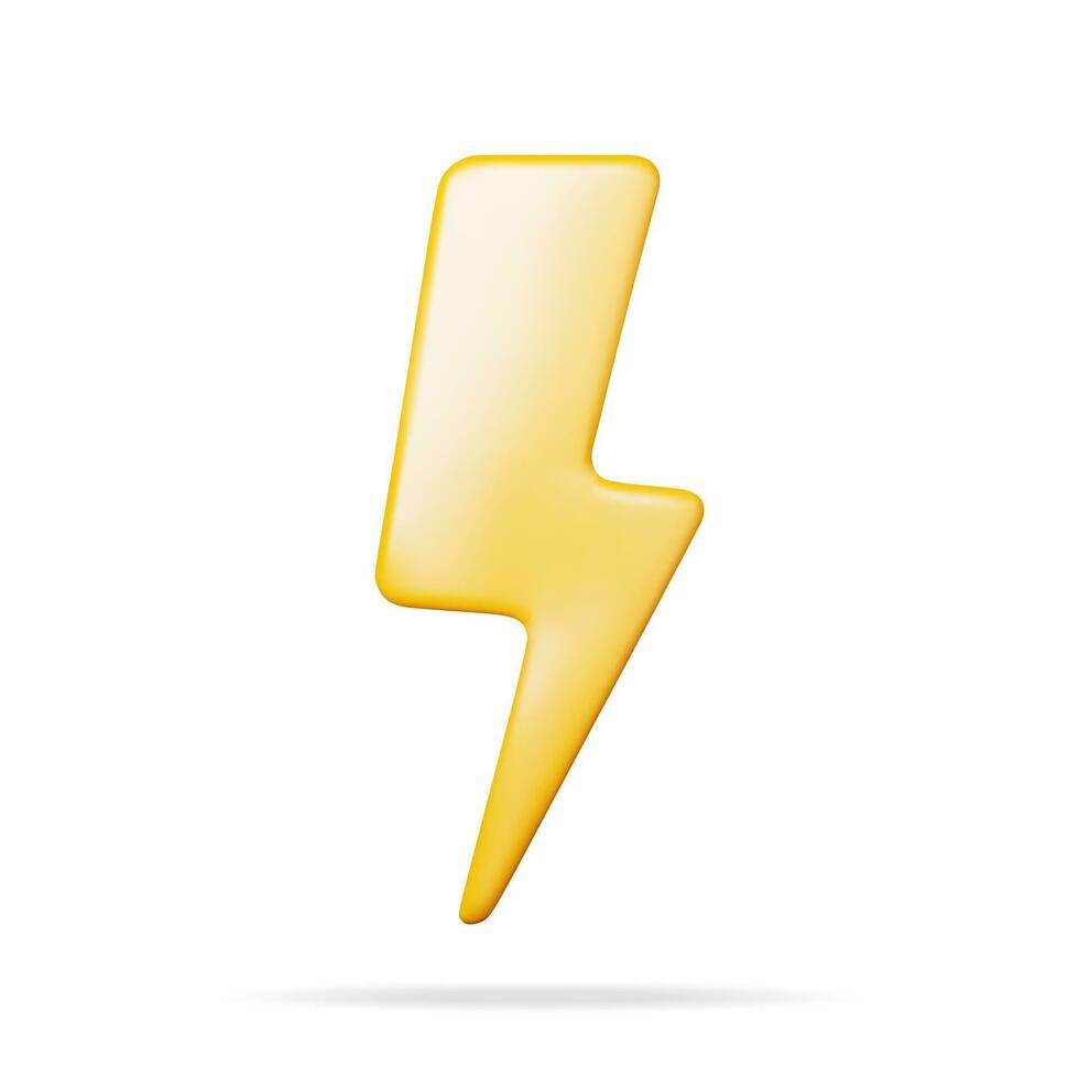 3D Lightning Sign Isolated. Render Yellow Plastic Lightning Icon. Weather or Electricity Symbol. Cartoon Flash or Charge Icon. Vector Illustration