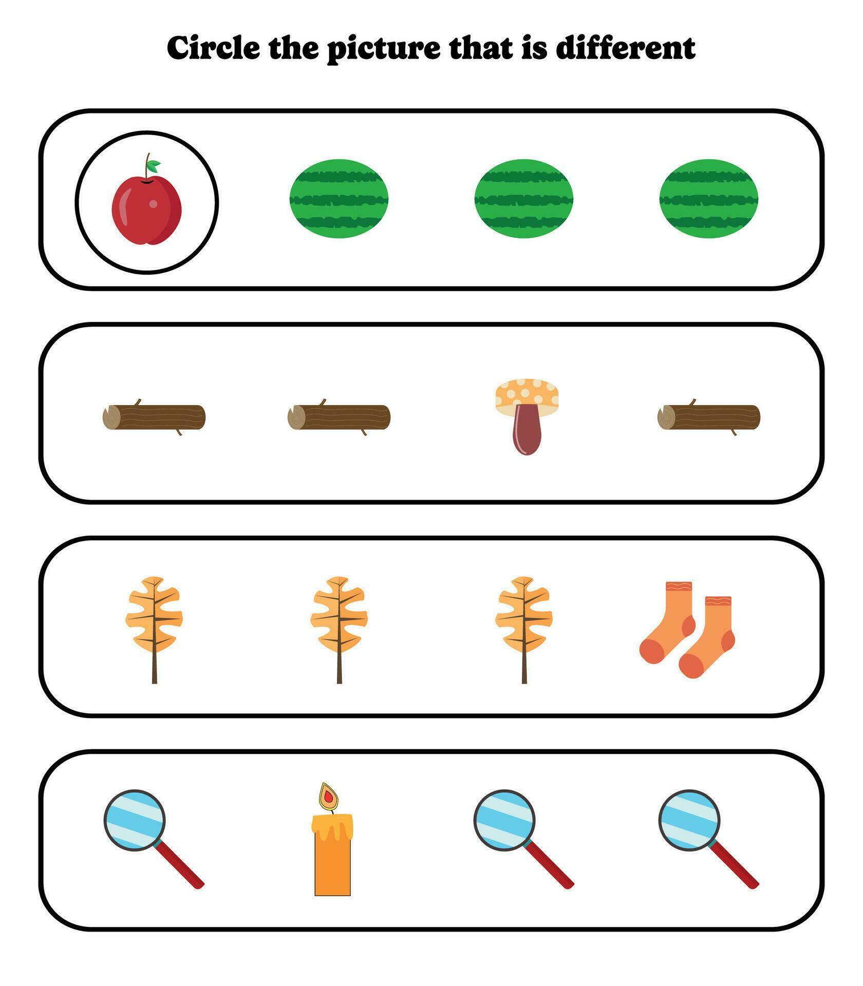 Circle the different picture. Educational game for kids. Brain teaser
