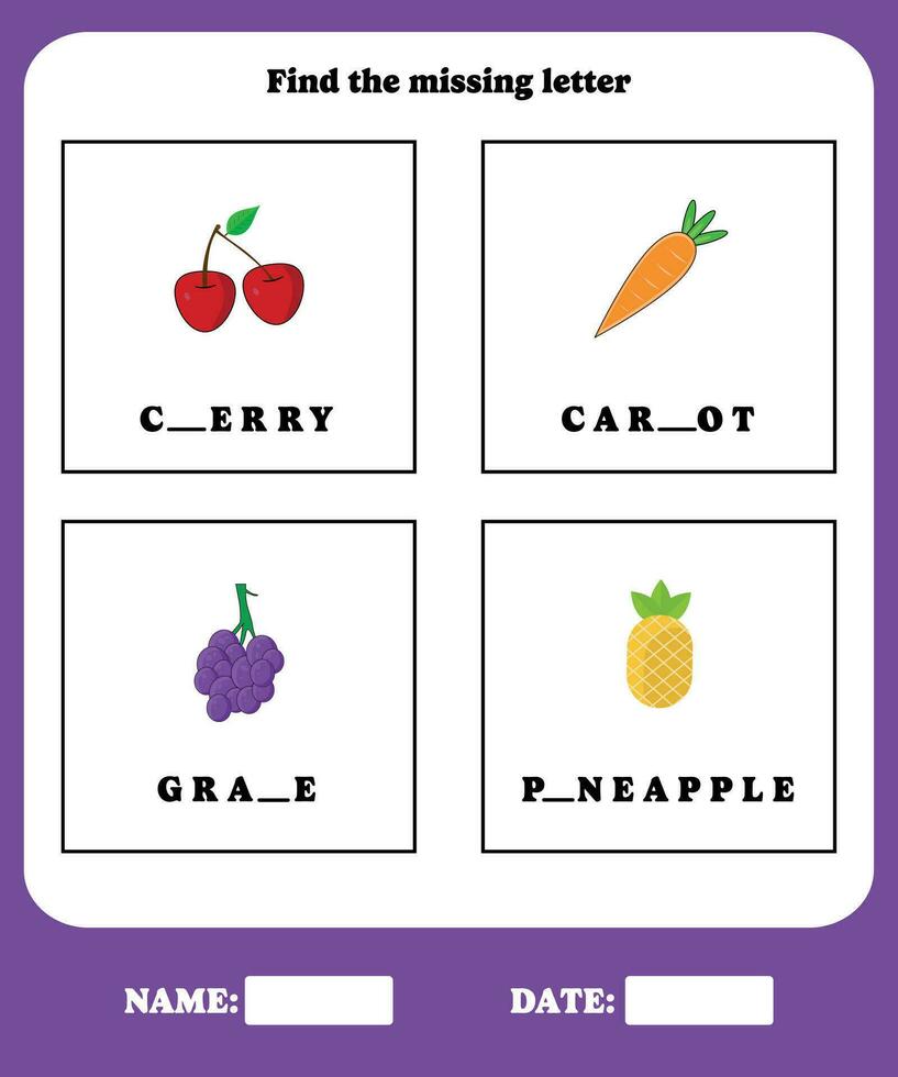 Fill in the blanks. Educational spelling game for preschool, kindergarten or elementary kids. vector