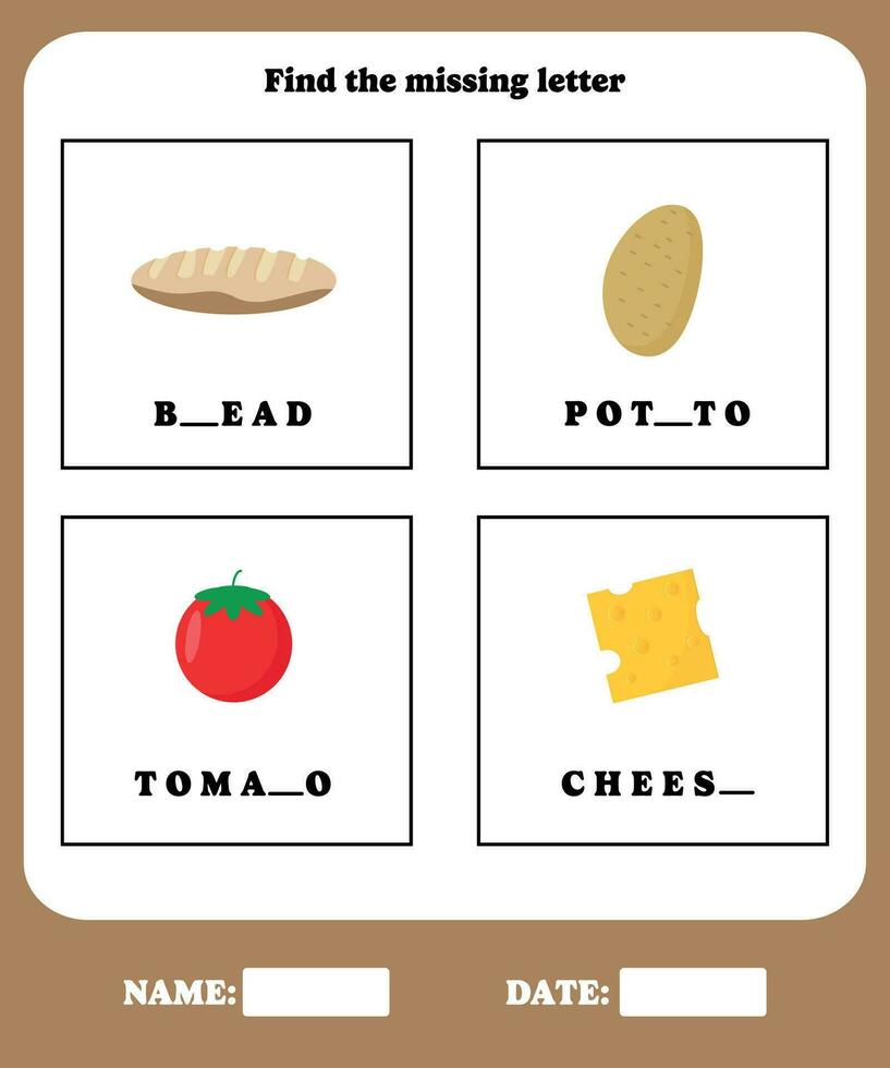 Fill in the blanks. Educational spelling game for preschool, kindergarten or elementary kids. vector