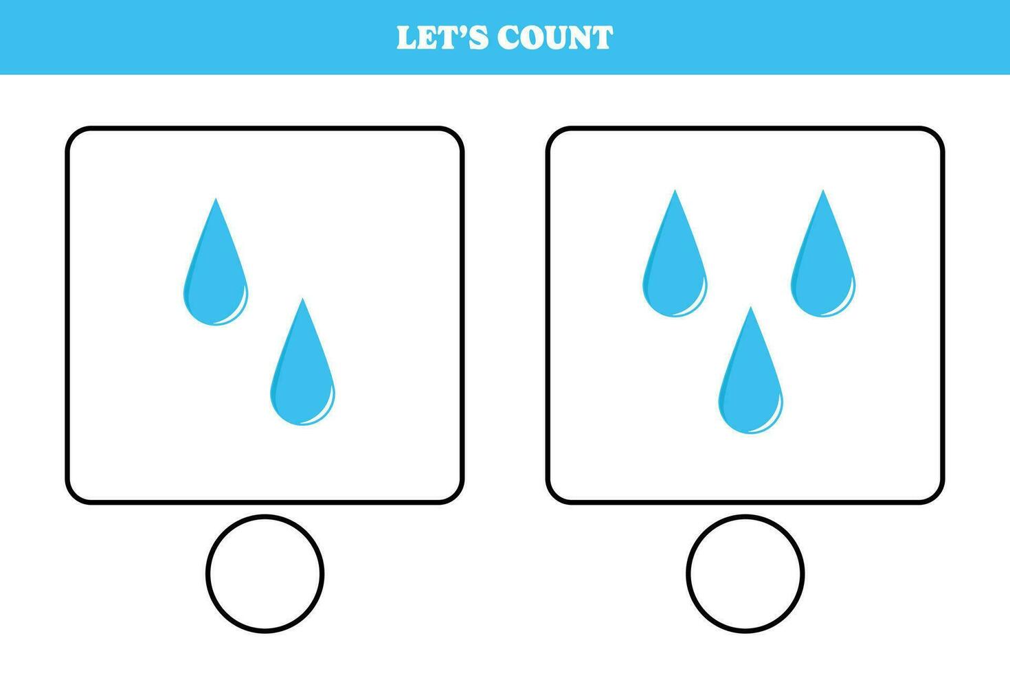 Counting game with rain drop. Educational worksheet design for preschool, kindergarten students. Learning mathematics. Brain teaser fun activity for kids. vector
