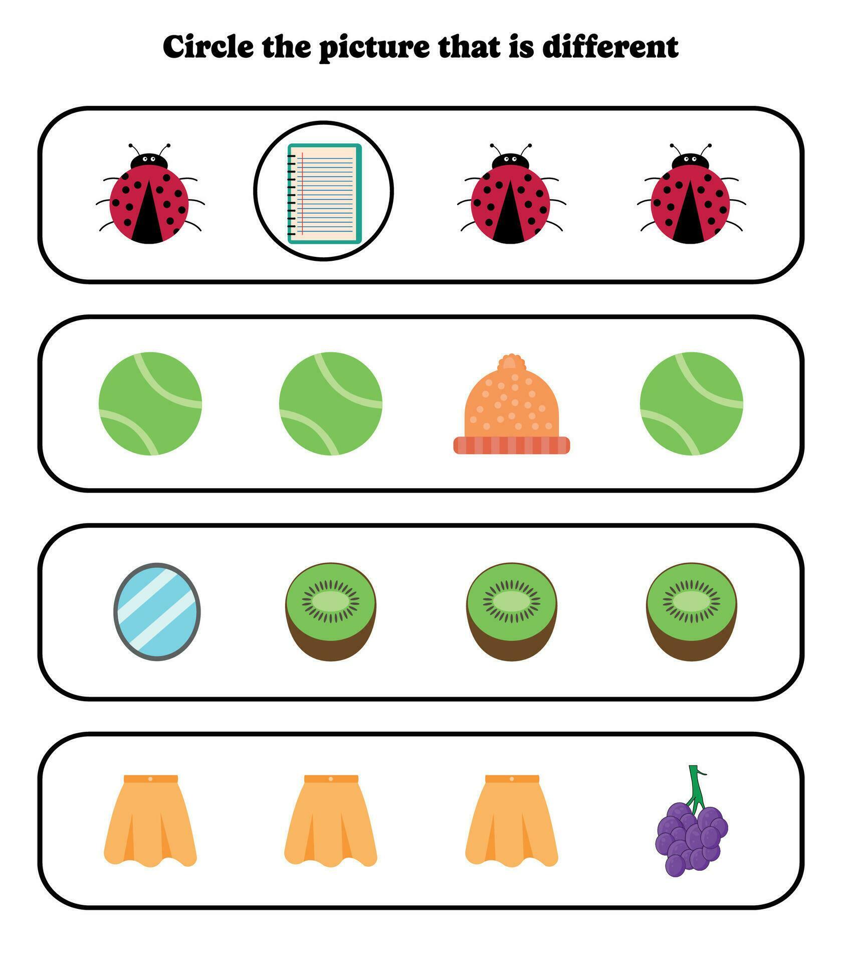 Circle the different picture. Educational game for kids. Brain teaser