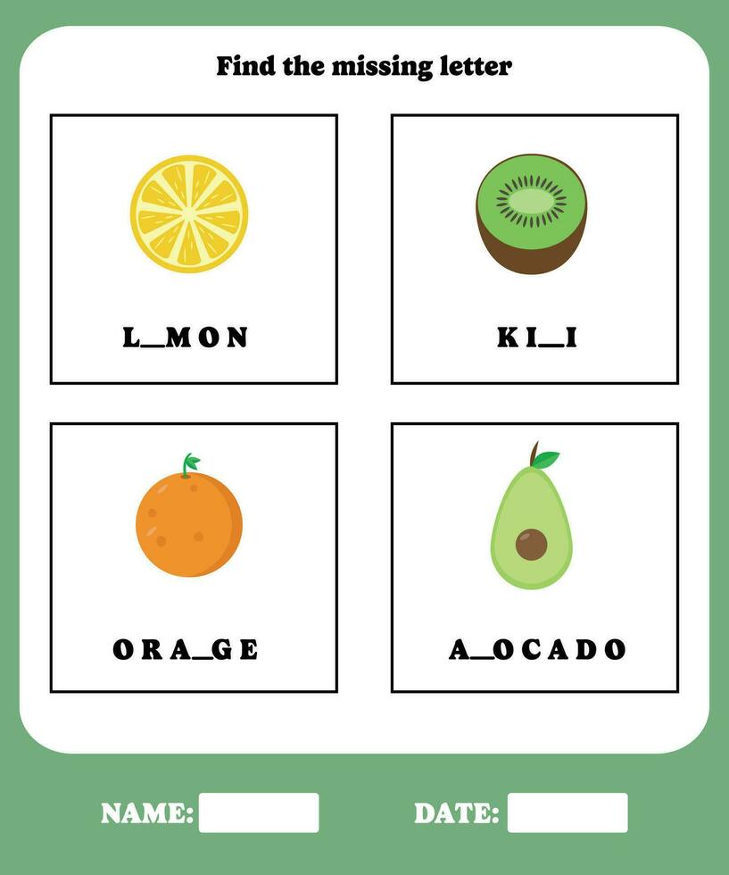 Fill in the blanks. Educational spelling game for preschool, kindergarten or elementary kids. vector