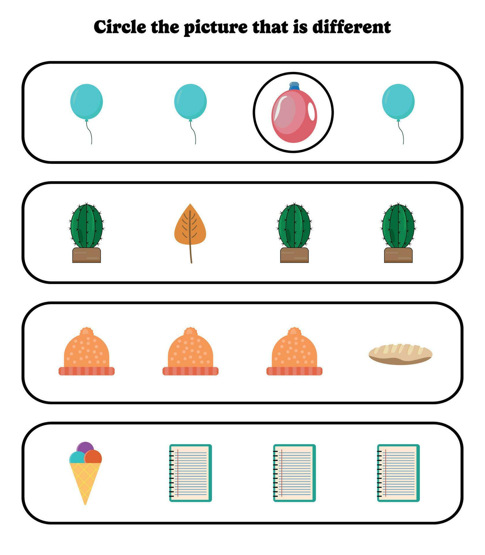 Circle the different picture. Educational game for kids. Brain teaser