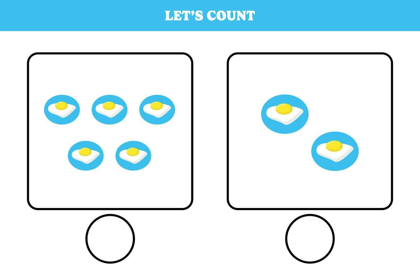 Counting game with fried egg. Educational worksheet design for preschool, kindergarten students. Learning mathematics. Brain teaser fun activity for kids. vector