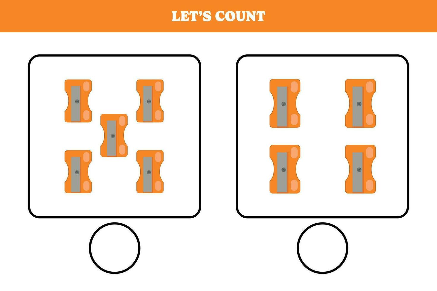 Counting game with sharpener. Educational worksheet design for preschool, kindergarten students. Learning mathematics. Brain teaser fun activity for kids. vector