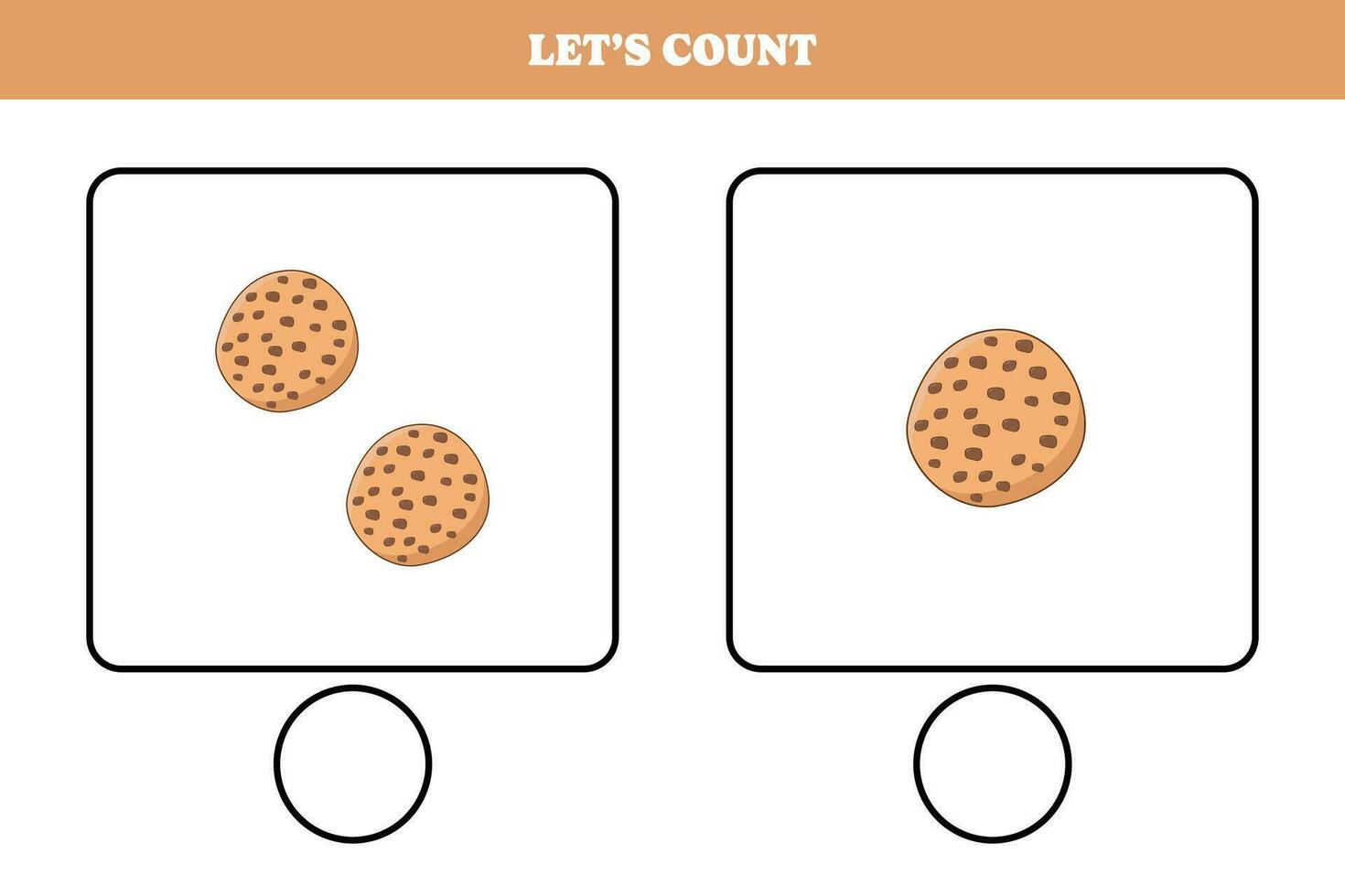 Counting game with cookie. Educational worksheet design for preschool, kindergarten students. Learning mathematics. Brain teaser fun activity for kids. vector