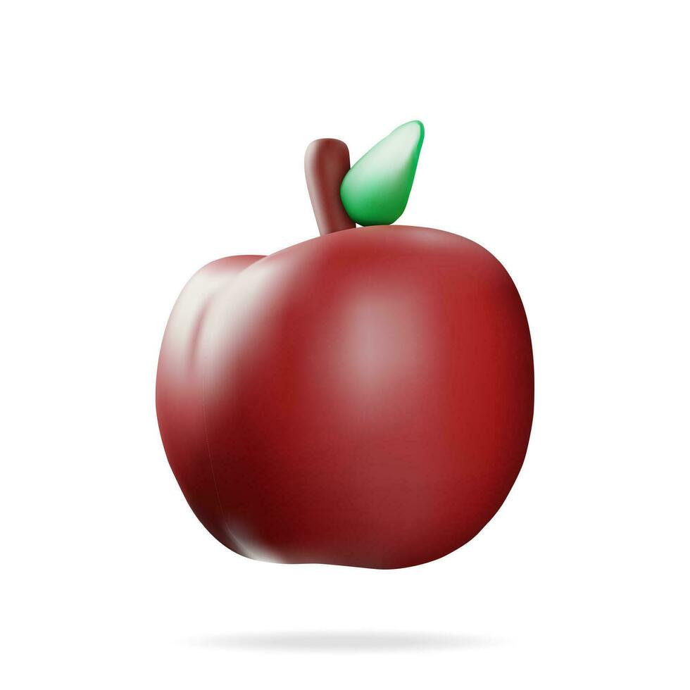 3d Red Apple Fruit Isolated on White. Render Apple Fresh Ripe with Leaf Icon. Fresh Fruit Food Symbol Element. Healthy Food Concept. Realistic Vector Illustration