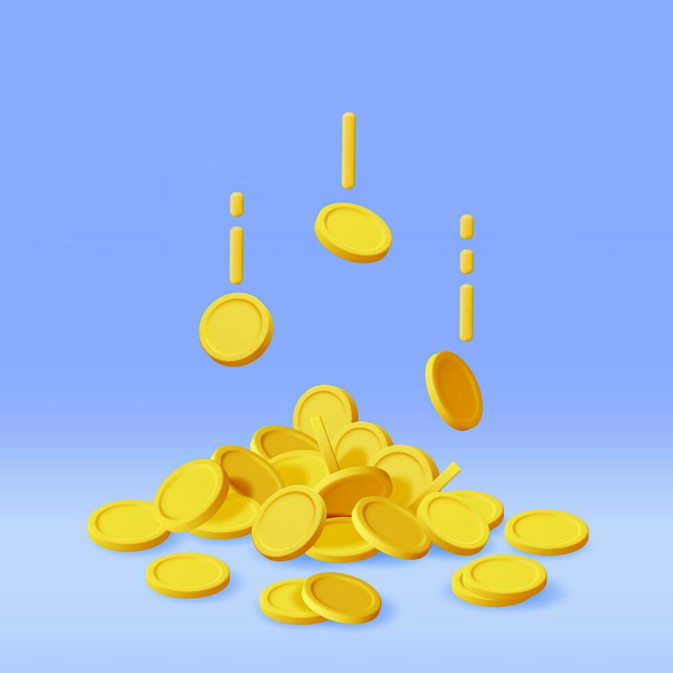 3D Stack of Gold Coins Icon Isolated. Pile of American Dollar Coin Render. Empty Golden Money Sign. Growth, Income, Savings, Investment. Symbol of Wealth. Business Success. Vector Illustration