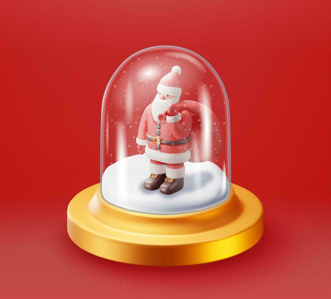 3d vaso Navidad nieve globo con Papa Noel claus aislado. hacer esfera podio con Papa Noel noel nuevo año decoración. alegre Navidad día festivo. Navidad celebracion. realista vector ilustración