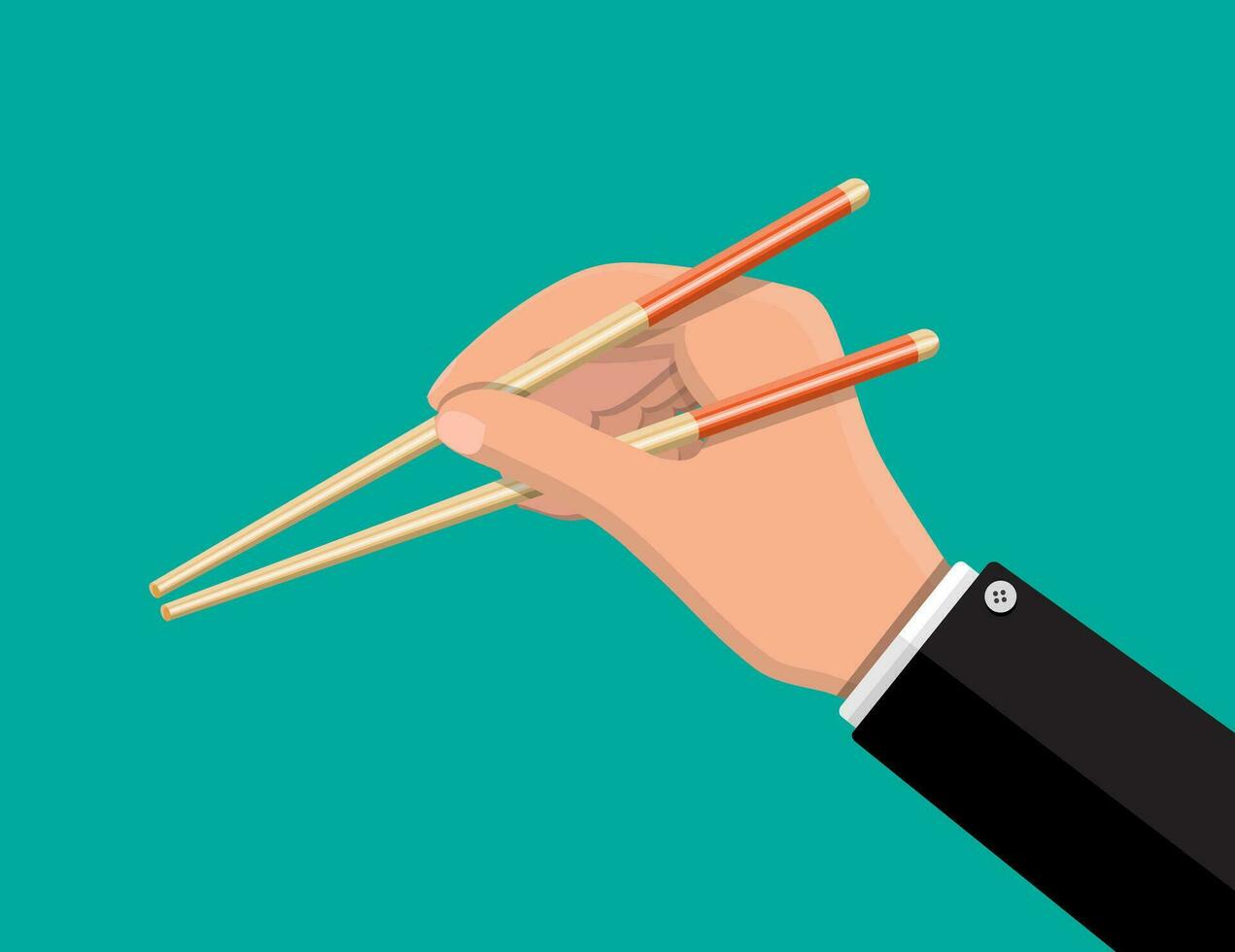 cocina asiático palillos en mano. bambú de madera palos para alimento. vector ilustración en plano estilo