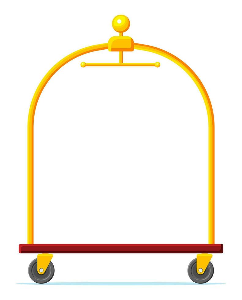 Empty Hotel Luggage Cart. Hotel Baggage Trolley Without Bags Isolated. Handtruck for Transportation in Hotel or Airport. Vacation and Travel. Flat Vector Illustration