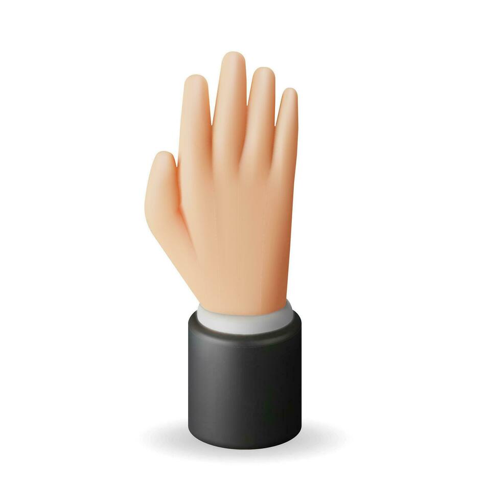 3D Hand Showing Five Fingers Isolated. Render Hand Greeting Symbol. Human Fist in Goodwill Gesture. Emoji Icon. Open Palm Hand. 3d Cartoon Character Sign. Vector Illustration